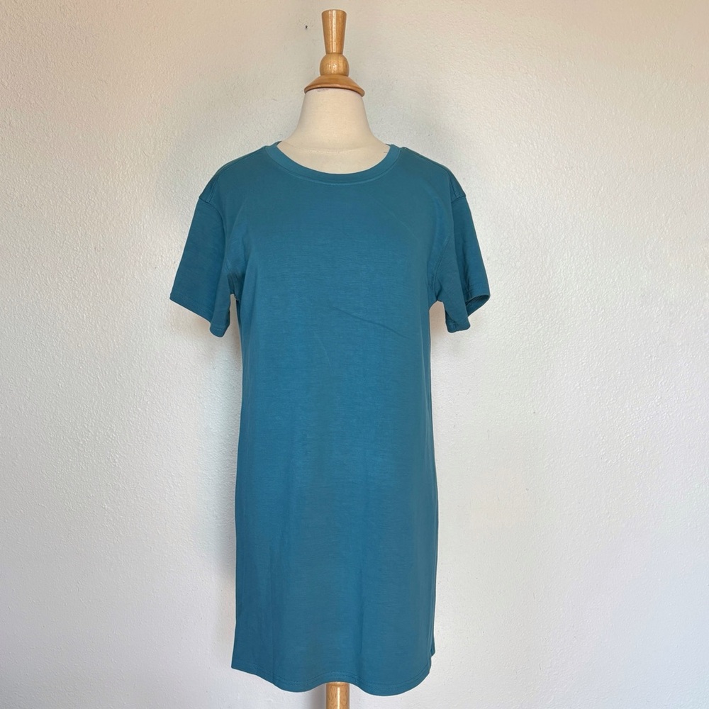 Cynthia Rowley Solid Blue Shorts Sleeve T-Shirt Dress